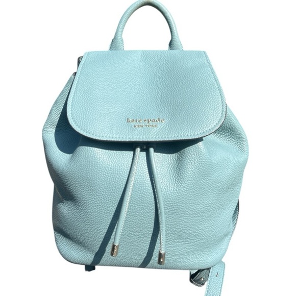 Kate Spade New York Sinch Pebbled Leather Medium Flap Backpack Agean Teal - Picture 1 of 9